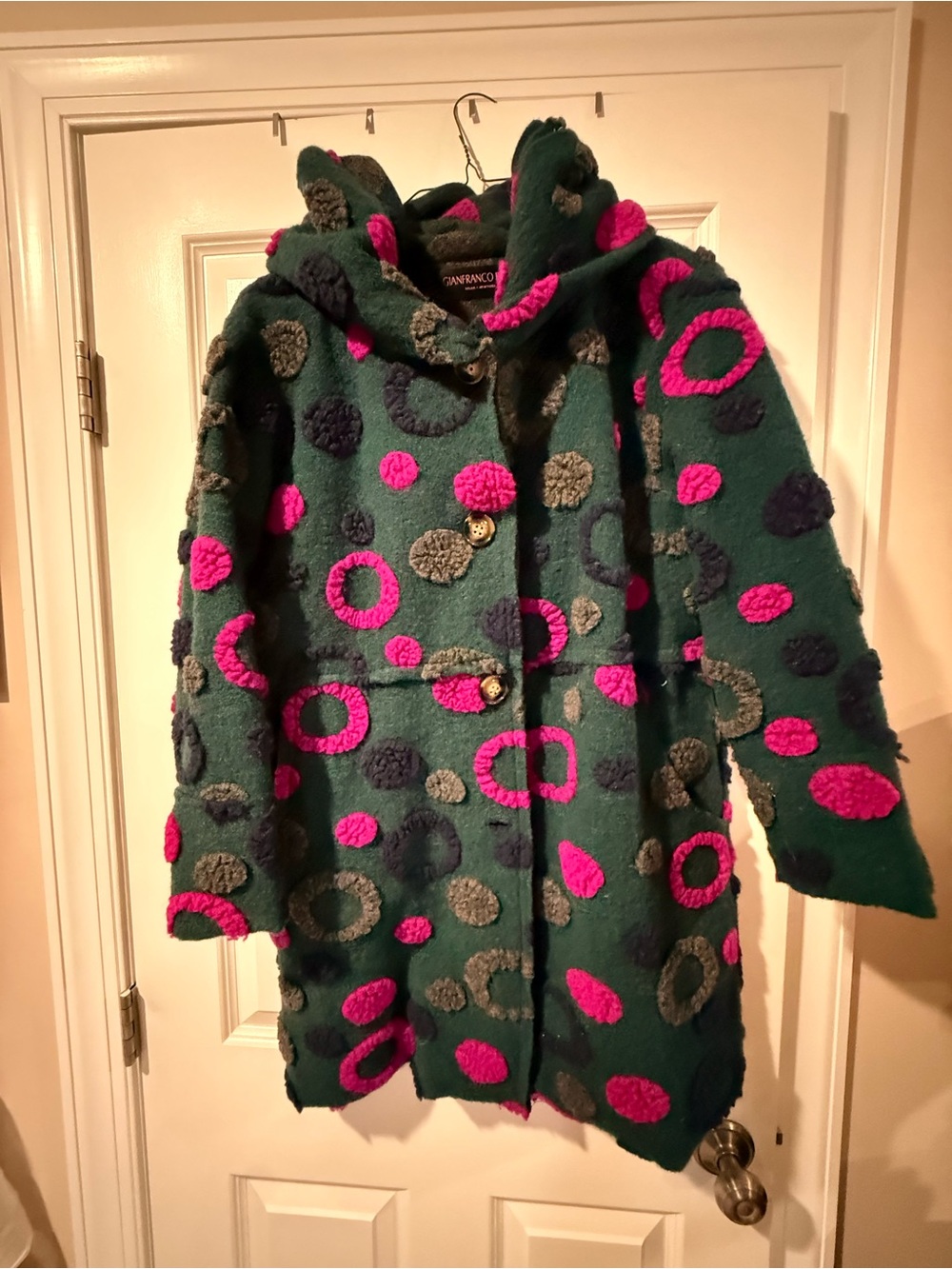 Playful Green Polka Dot Hooded Pea Coat by Ivana Narezzo